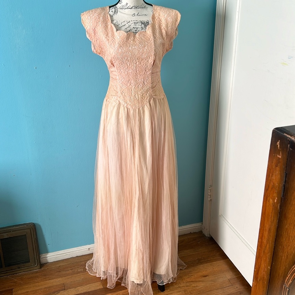 Vintage Peach Lace Gown